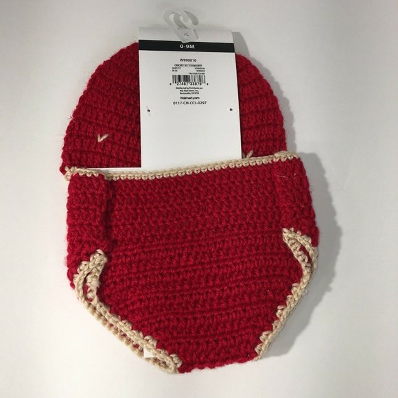 Hand Crocheted Hat And Diaper Cover Strawberry Sz 0-9 Months Infant Baby Photo - Picture 7 of 12